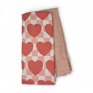 Deborah Connelly Valentine's Pink Checkered Heart Kitchen Hand Towel Set